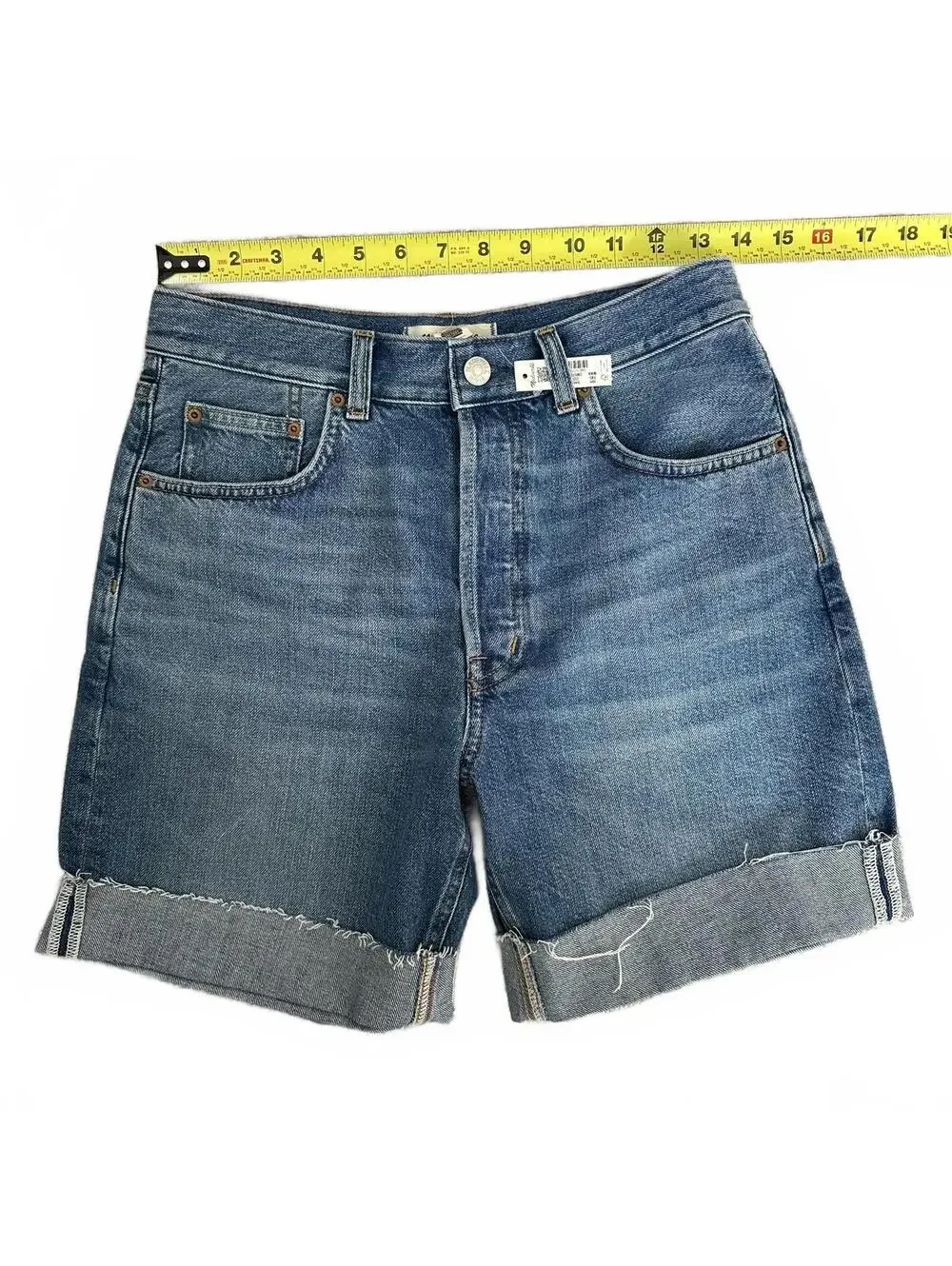 Madewell Long Baggy Cuffed Jean Shorts Rigid Blue Mifflin Wash NWT Size 25